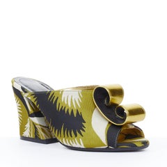 DRIES VAN NOTEN green black jacquard woven loop scroll block heel mules EU37