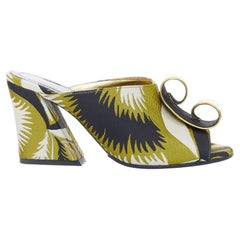 DRIES VAN NOTEN green black jacquard woven loop scroll block heel mules EU37