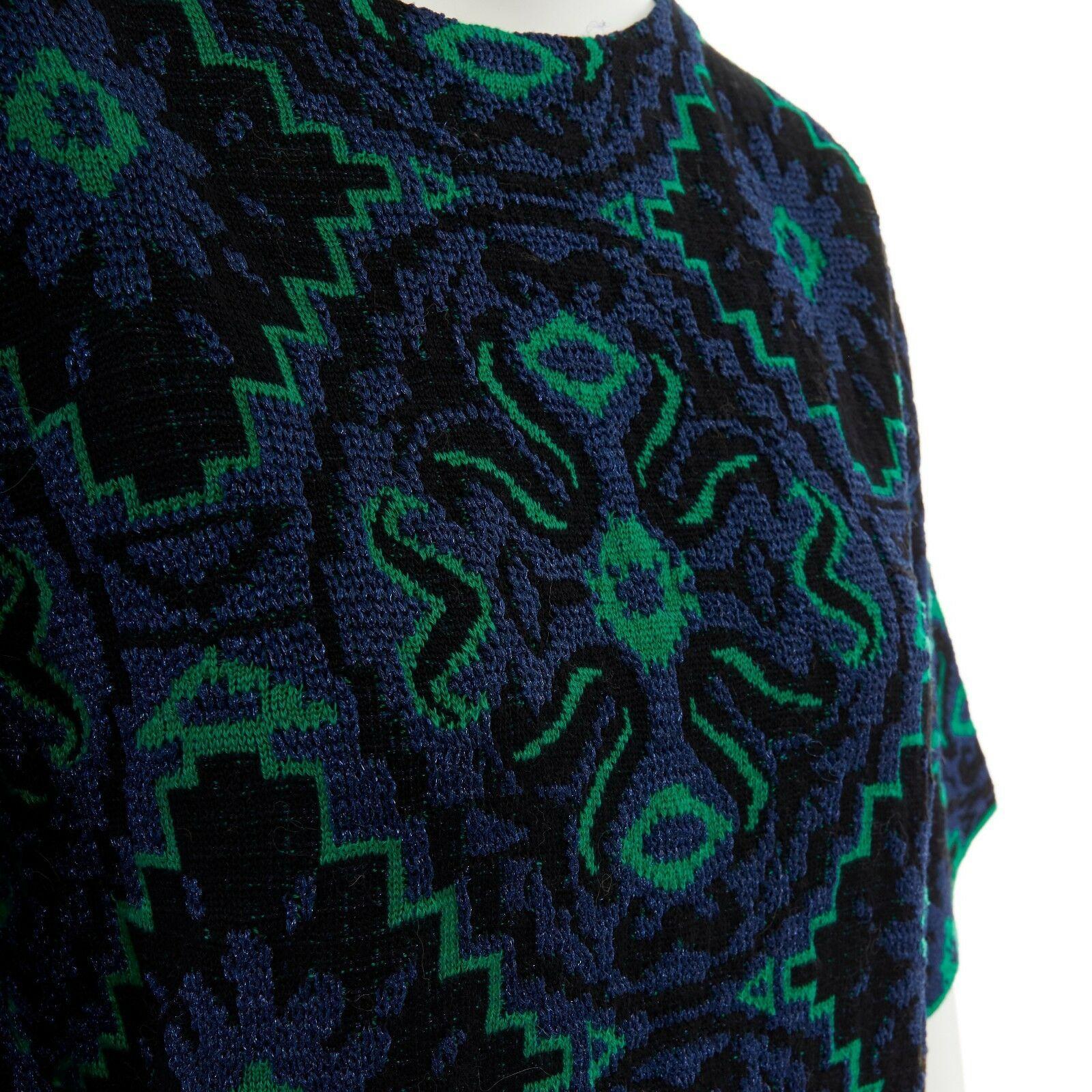 Black DRIES VAN NOTEN green blue ethnic jacquard knitted boxy short sleeve top M
