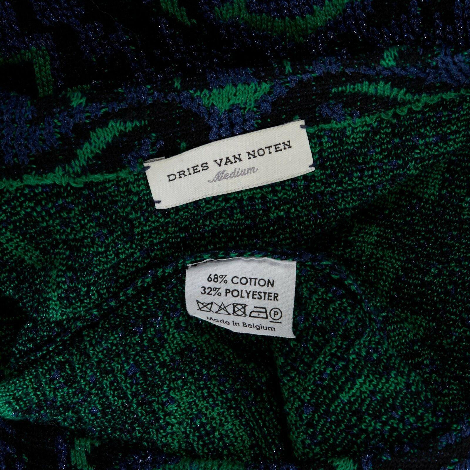 DRIES VAN NOTEN green blue ethnic jacquard knitted boxy short sleeve top M 3