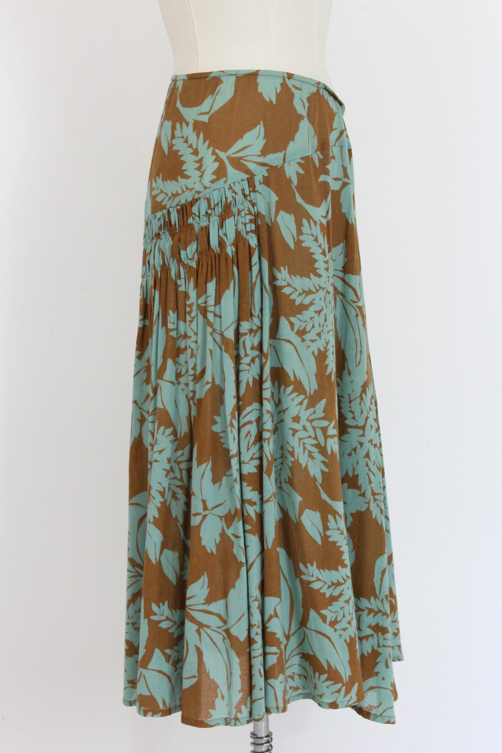 Gray Dries Van Noten Green Brown Cotton Long Soft Floral Skirt