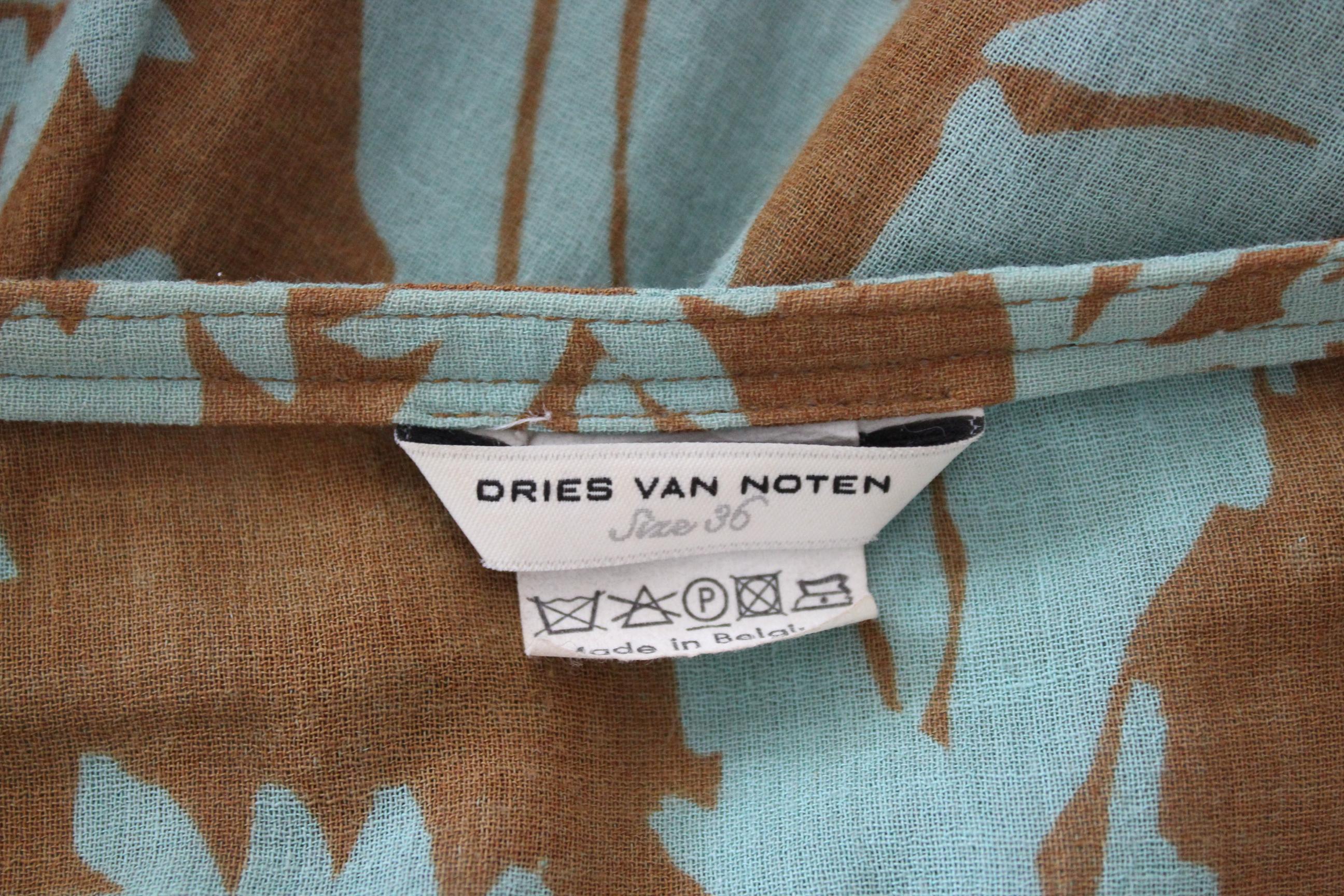 Dries Van Noten Green Brown Cotton Long Soft Floral Skirt In Excellent Condition In Brindisi, Bt