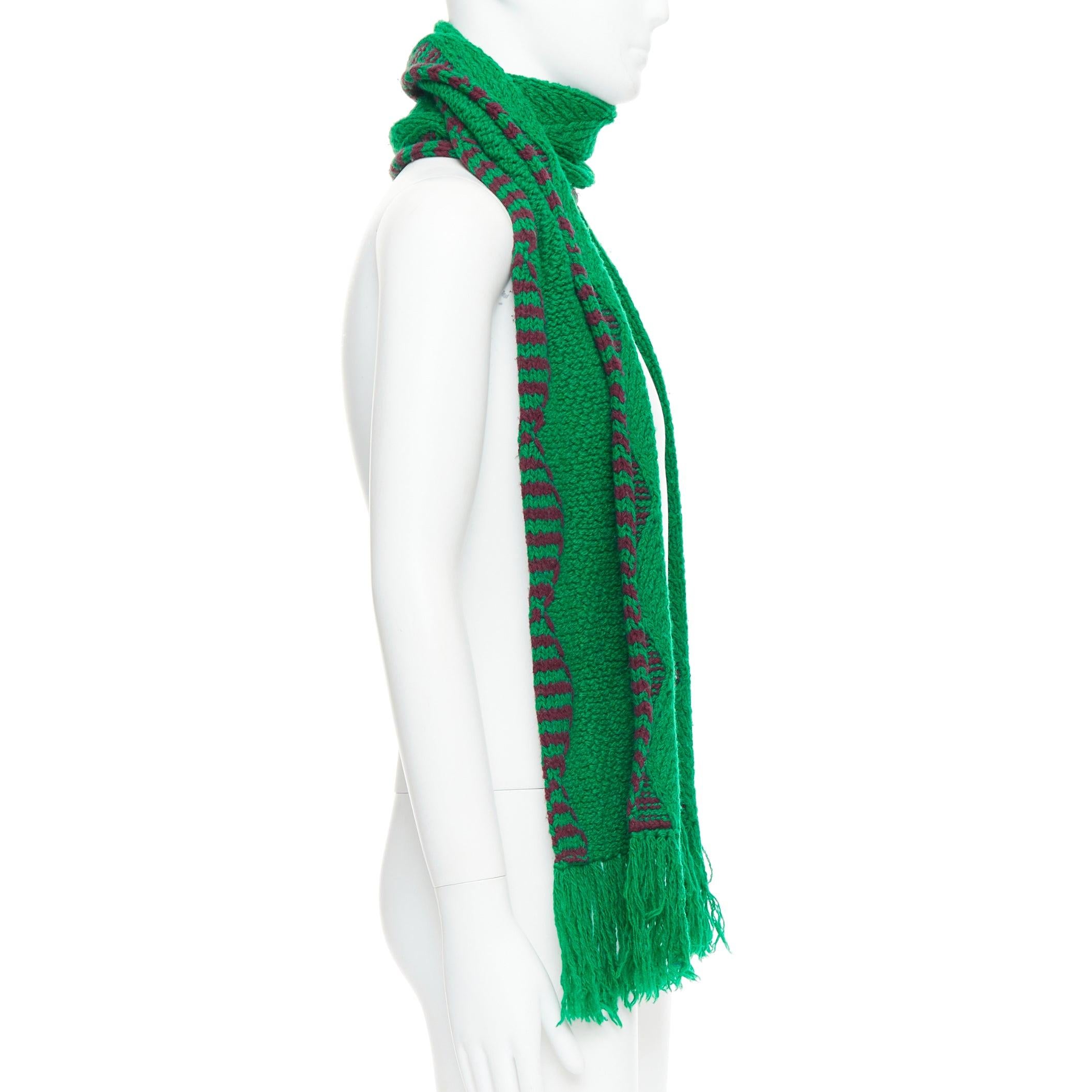 DRIES VAN NOTEN green brown knitted long wrap scarf In Good Condition For Sale In Hong Kong, NT