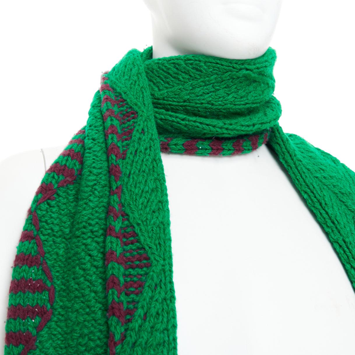 DRIES VAN NOTEN green brown knitted long wrap scarf For Sale 2