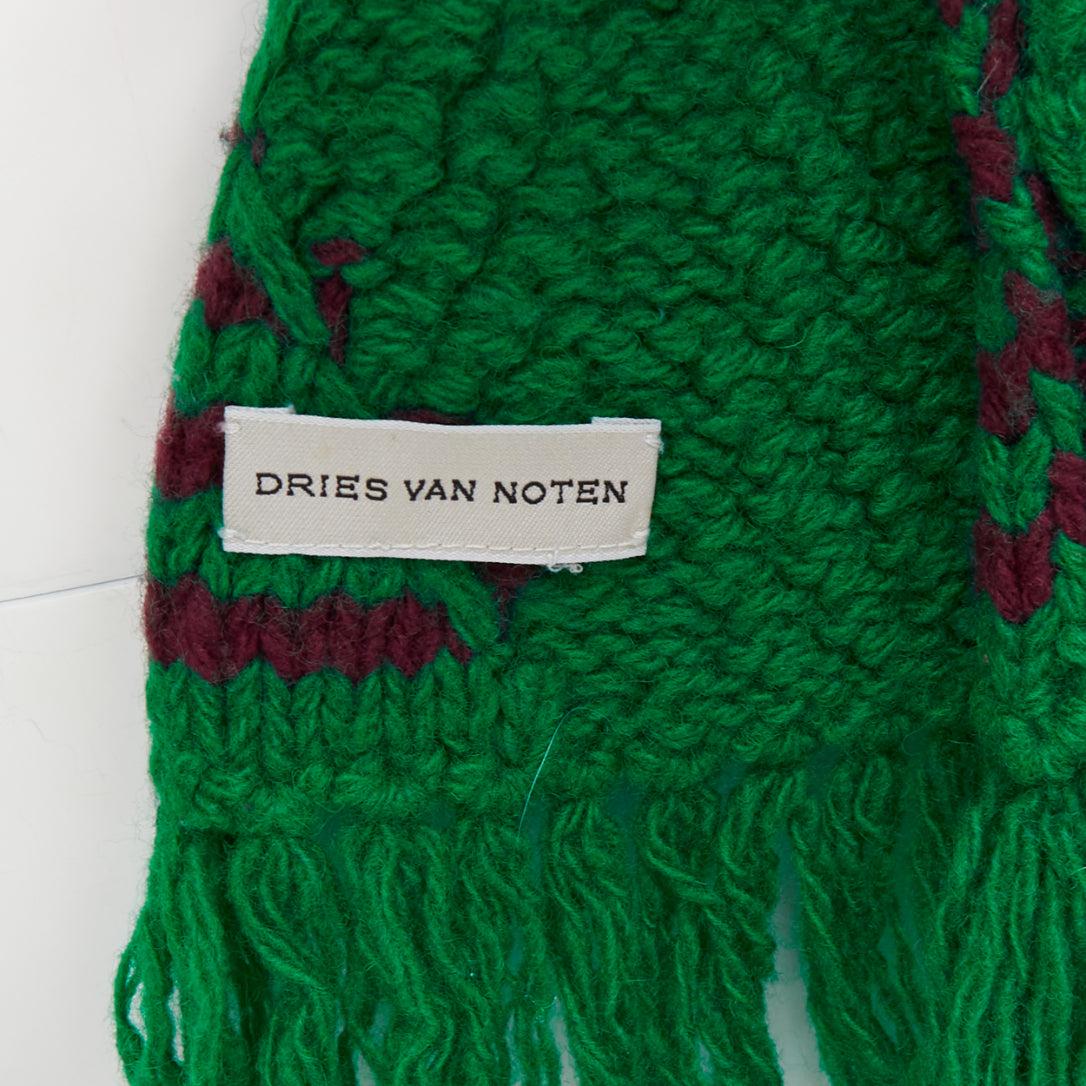 DRIES VAN NOTEN green brown knitted long wrap scarf For Sale 3