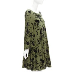DRIES VAN NOTEN green cotton floral devore bell sleeve flutter dress XS