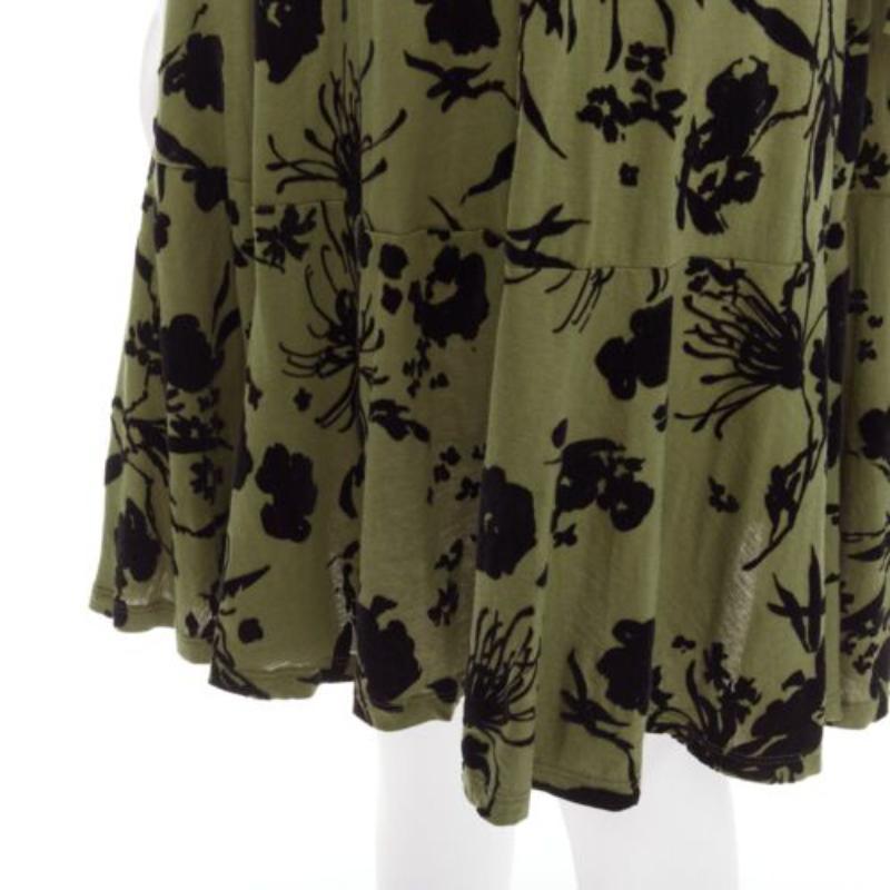Black DRIES VAN NOTEN green cotton floral devore bell sleeve flutter dress XS For Sale