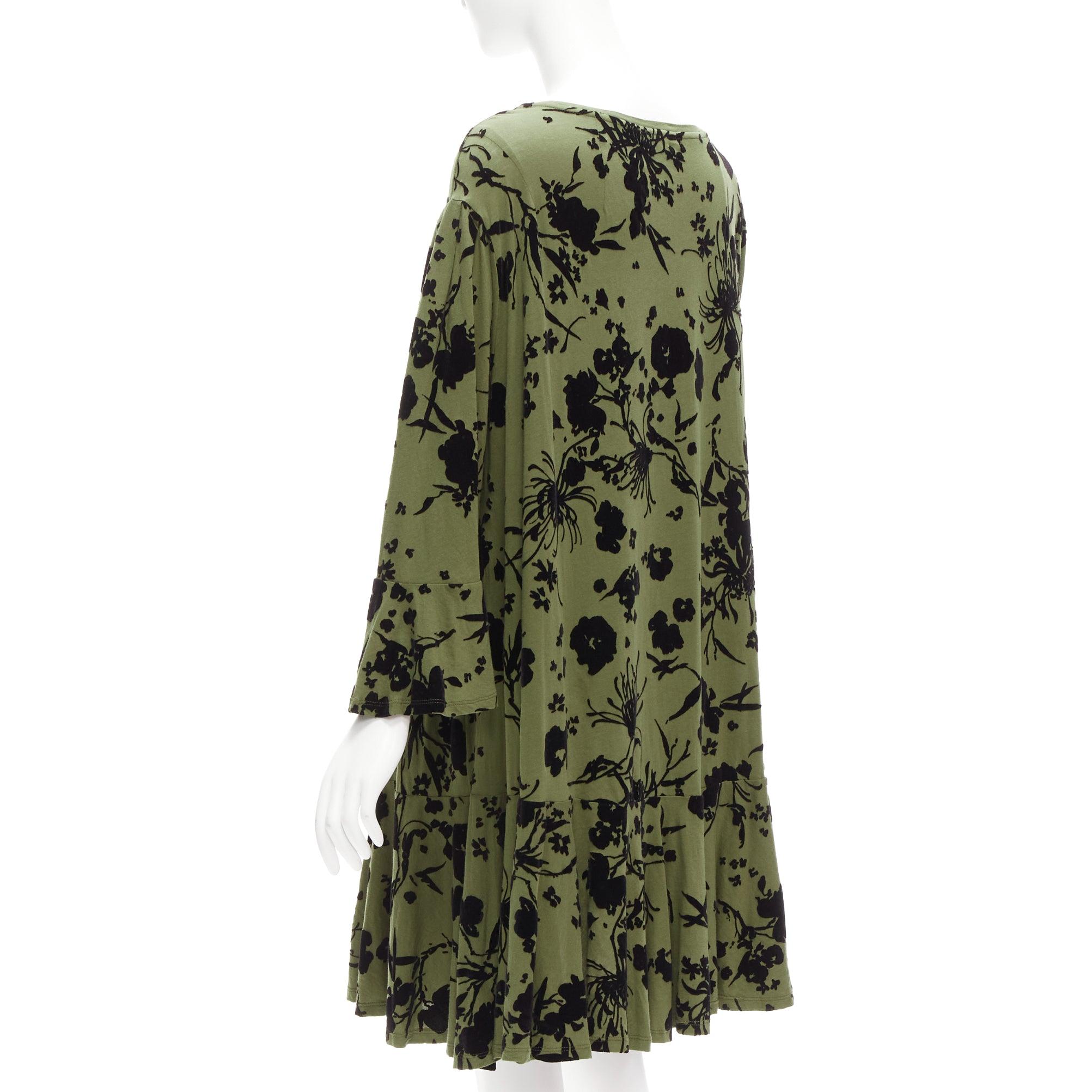 Women's DRIES VAN NOTEN green cotton floral devore bell sleeve flutter dress XS For Sale