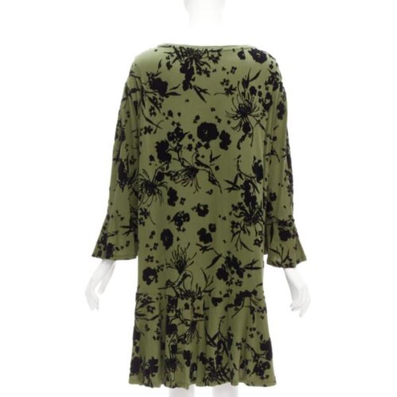Women's DRIES VAN NOTEN green cotton floral devore bell sleeve flutter dress XS For Sale