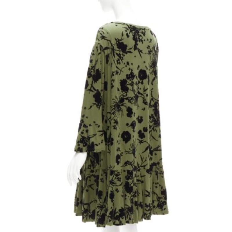 DRIES VAN NOTEN green cotton floral devore bell sleeve flutter dress XS For Sale 1