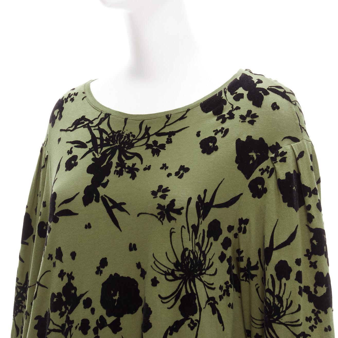 DRIES VAN NOTEN green cotton floral devore bell sleeve flutter dress XS For Sale 2
