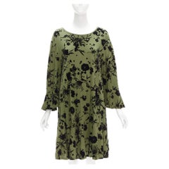 DRIES VAN NOTEN green cotton floral devore bell sleeve flutter dress XS