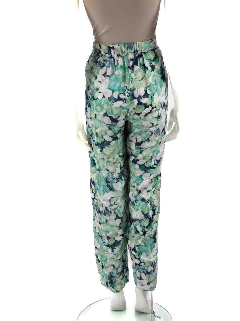 Dries Van Noten Green Floral Print Tapered Trousers Size XXL In Good Condition For Sale In London, GB