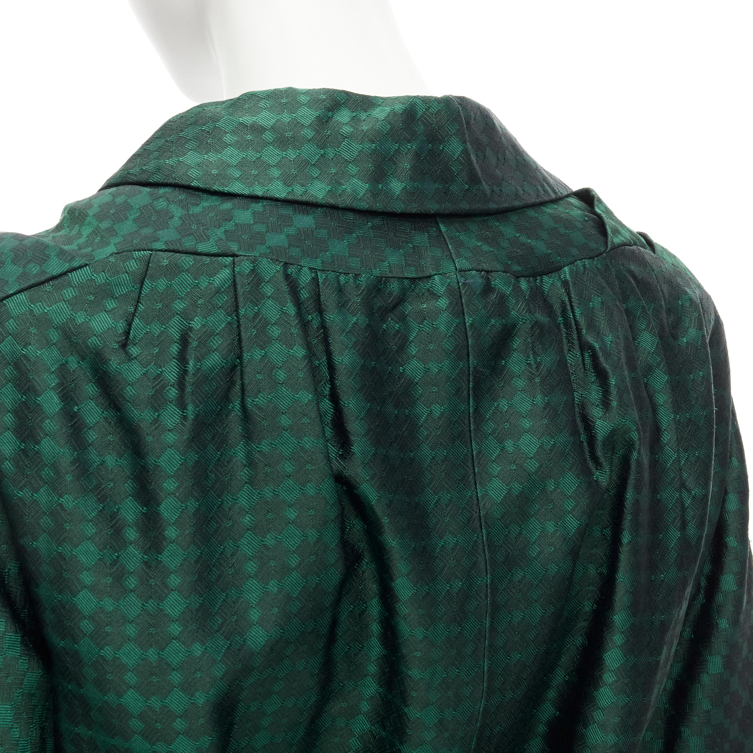 DRIES VAN NOTEN green geometric jacquard black silk bow belted opera coat S 3