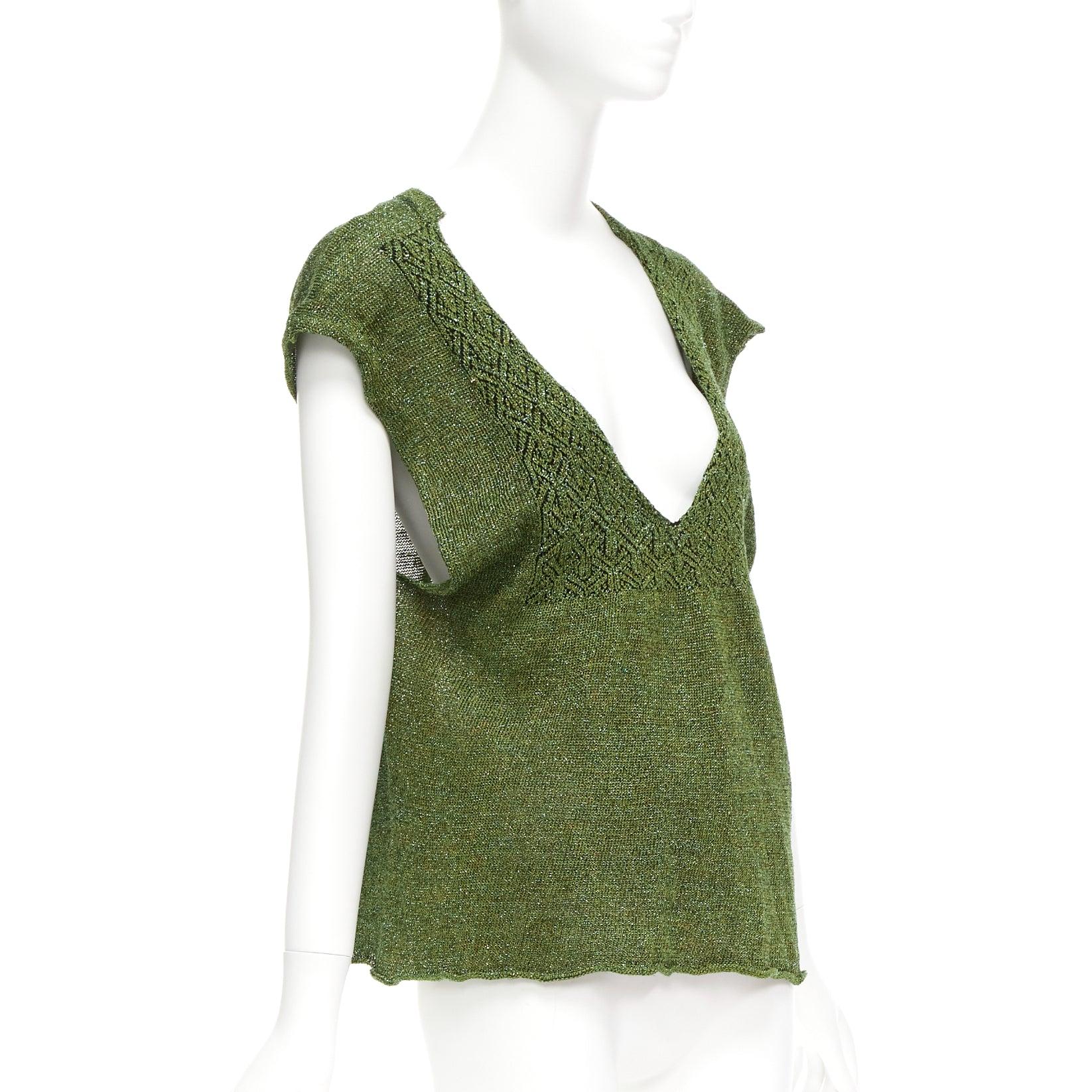 DRIES VAN NOTEN green linen blend lurex open collar knitted top S
Reference: CELG/A00347
Brand: Dries Van Noten
Material: Linen, Blend
Color: Green
Pattern: Solid
Closure: Slip On
Made in: Belgium

CONDITION:
Condition: Excellent, this item was