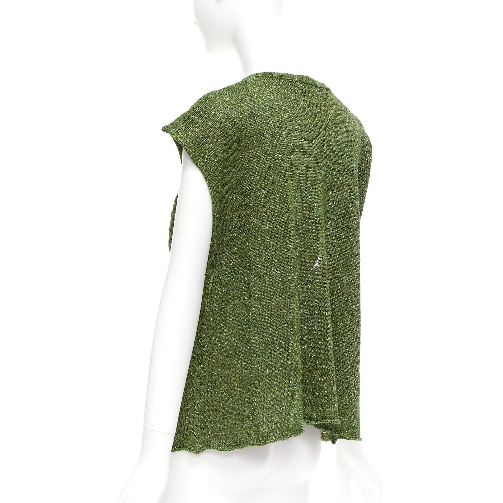 Women's DRIES VAN NOTEN green linen blend lurex open collar knitted top S