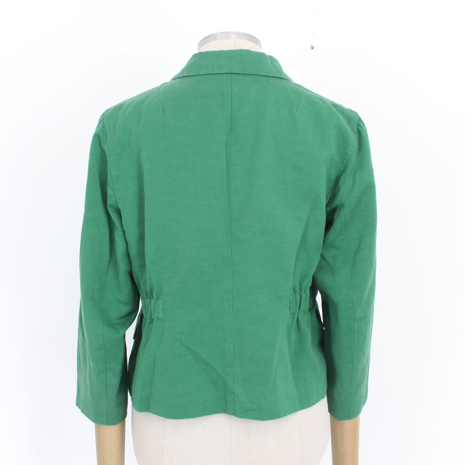 Dries Van Noten Green Linen Sequins Short Blazer 2000s In Excellent Condition For Sale In Brindisi, Bt
