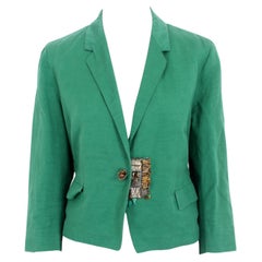 Dries Van Noten Green Linen Sequins Short Blazer 2000s