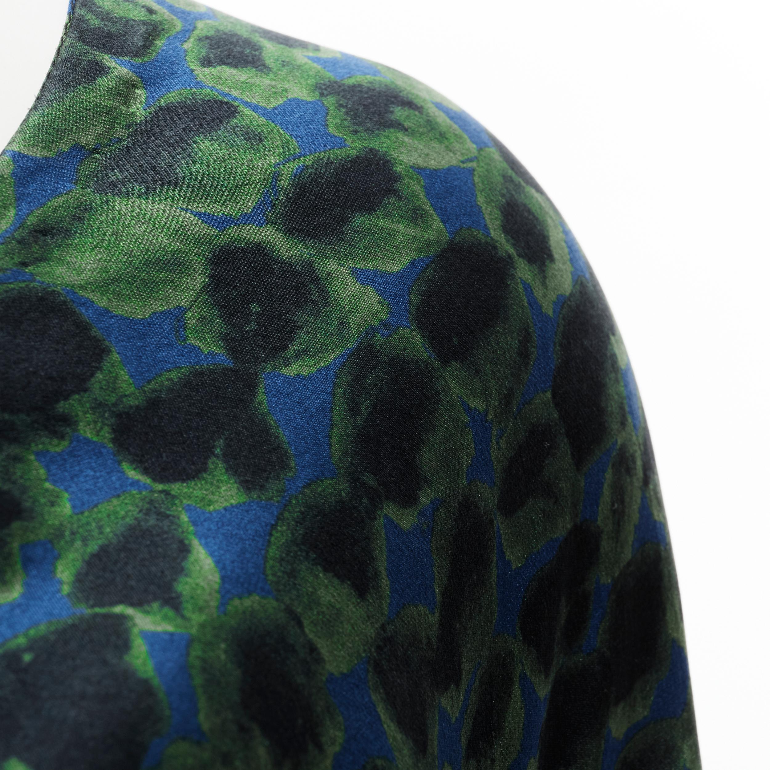 DRIES VAN NOTEN green navy draped silk contrast short sleeve dress FR36 S For Sale 5