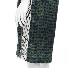 DRIES VAN NOTEN green navy draped silk contrast short sleeve dress FR36 S