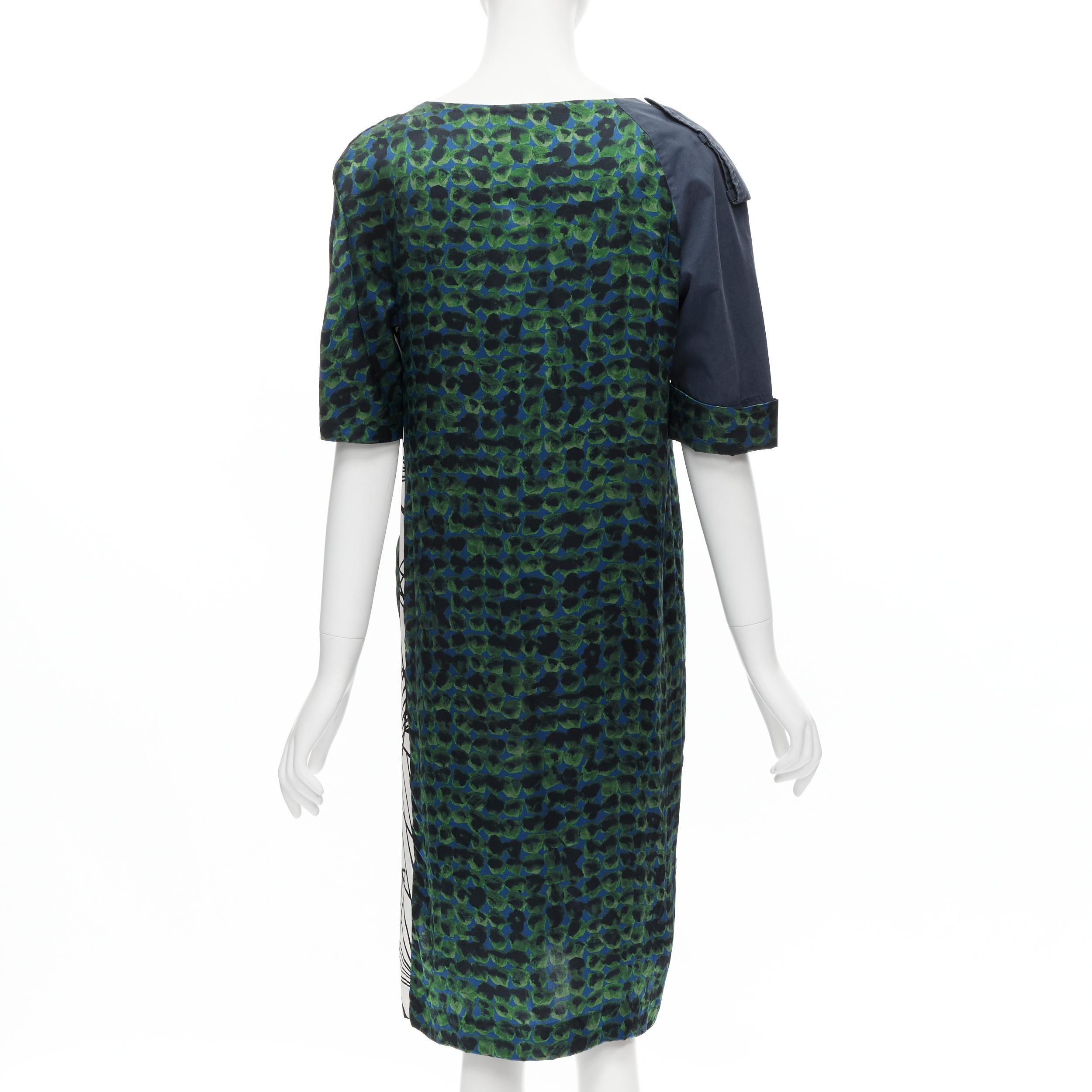 DRIES VAN NOTEN green navy draped silk contrast short sleeve dress FR36 S For Sale 1