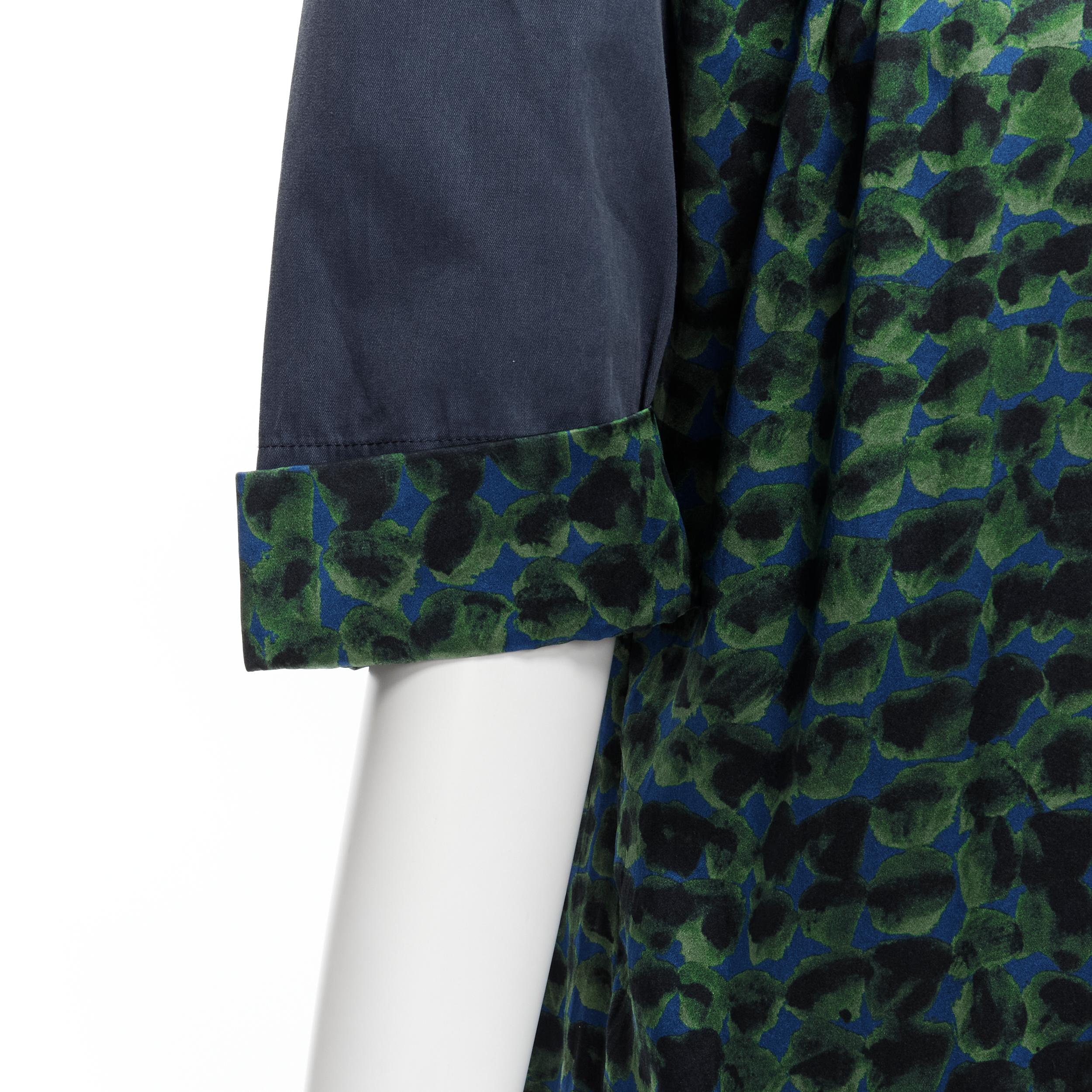 DRIES VAN NOTEN green navy draped silk contrast short sleeve dress FR36 S For Sale 3