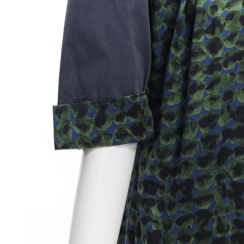 DRIES VAN NOTEN green navy draped silk contrast short sleeve dress FR36 S For Sale 3