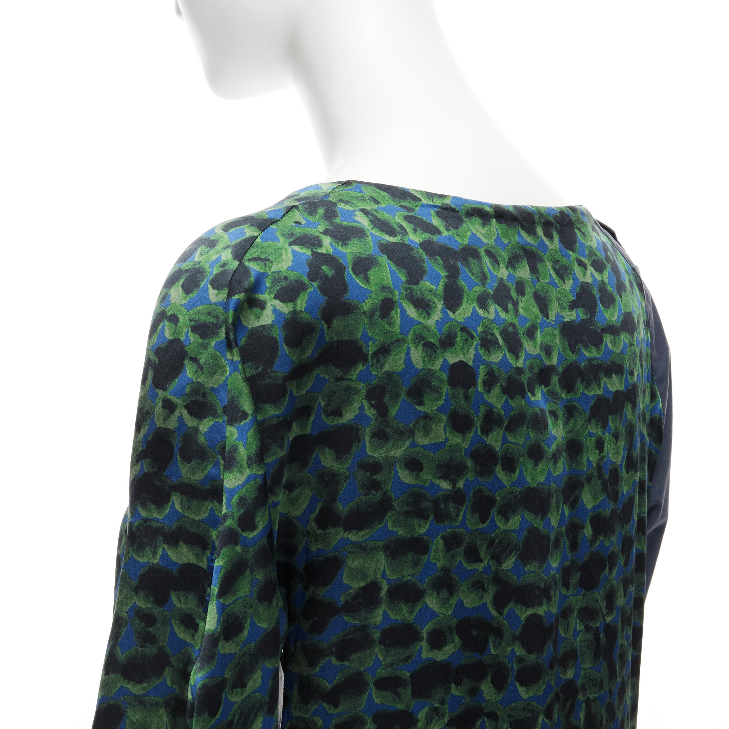 DRIES VAN NOTEN green navy draped silk contrast short sleeve dress FR36 S For Sale 4