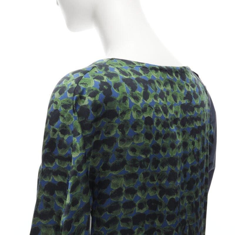 DRIES VAN NOTEN green navy draped silk contrast short sleeve dress FR36 S For Sale 4