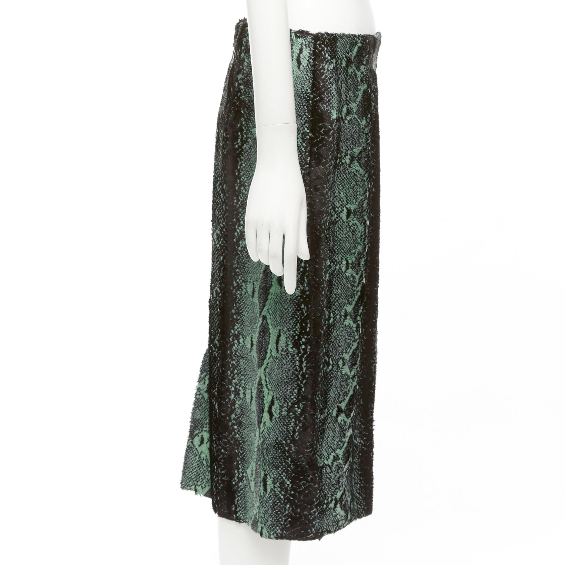 DRIES VAN NOTEN green painted snake print furry midi skirt FR36 S In Excellent Condition In Hong Kong, NT