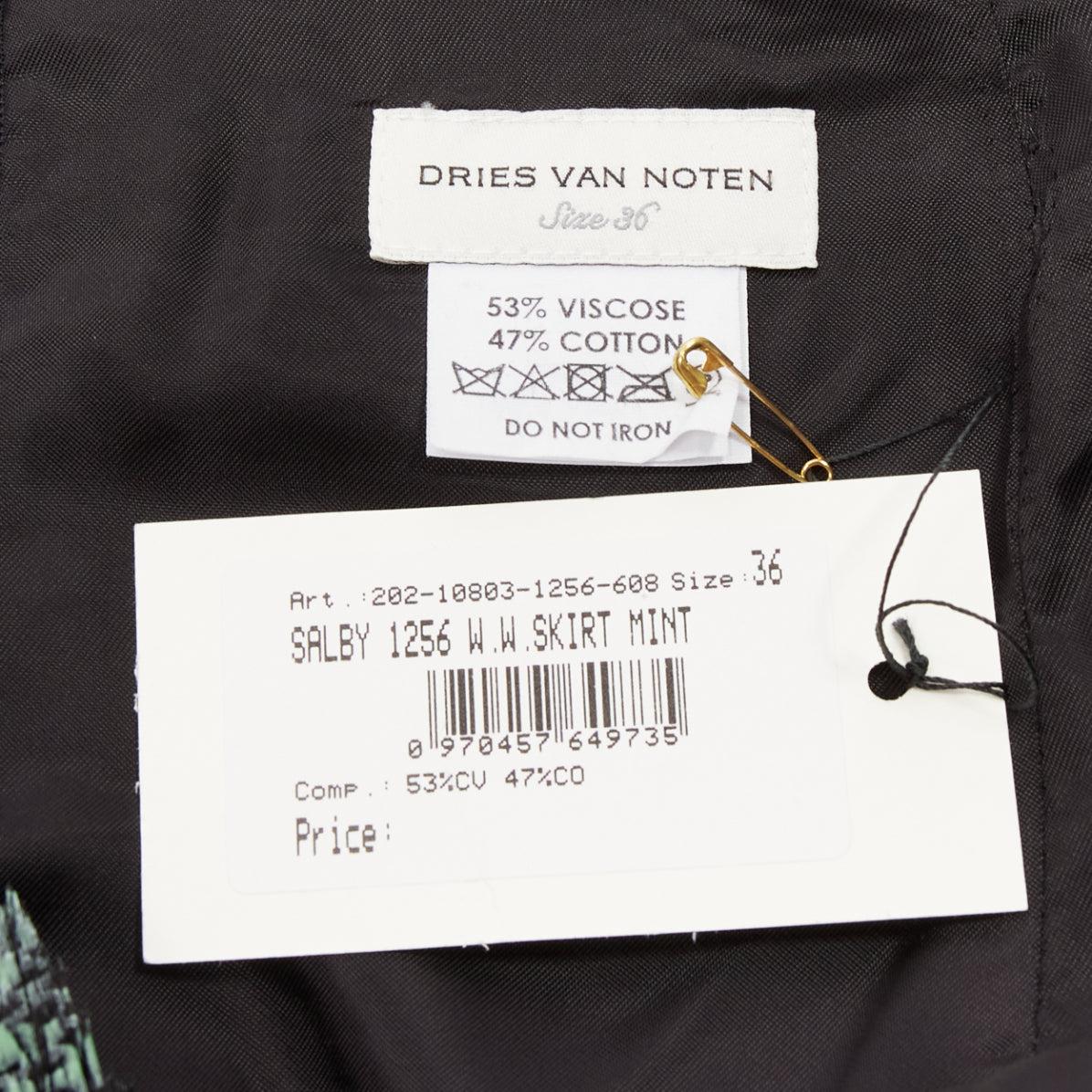 DRIES VAN NOTEN green painted snake print furry midi skirt FR36 S 3