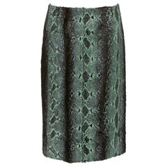 DRIES VAN NOTEN green painted snake print furry midi skirt FR36 S