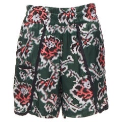 DRIES VAN NOTEN short verde estampado paisley pixelado ribete negro FR36 XS