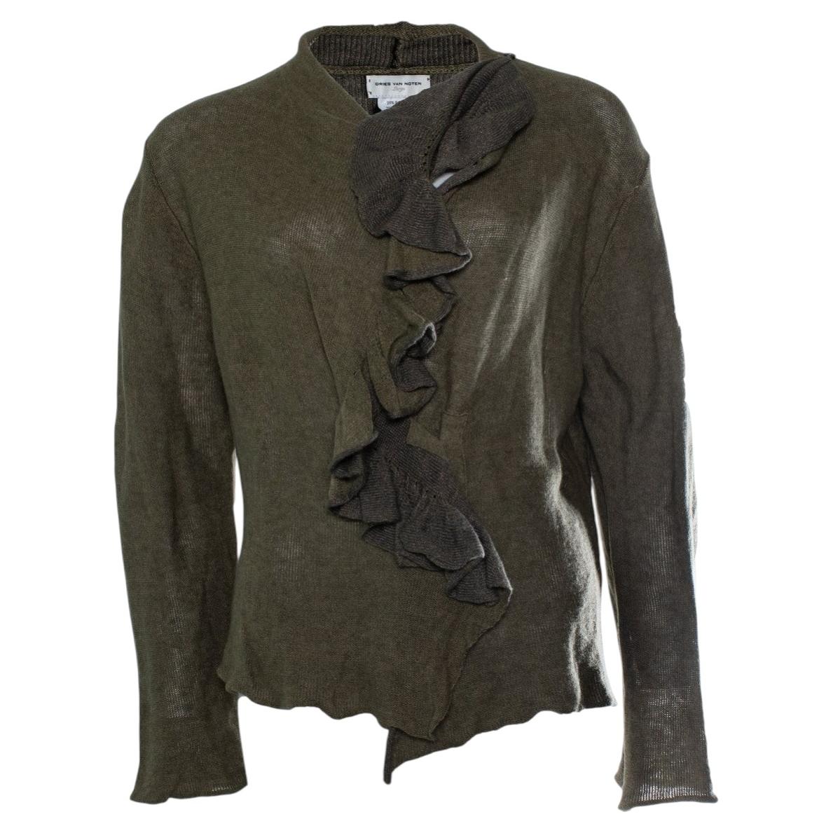 Dries van Noten, green ruffled cardigan