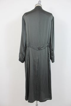 Dries Van Noten Green Silk Double Breasted Long Trench Coat