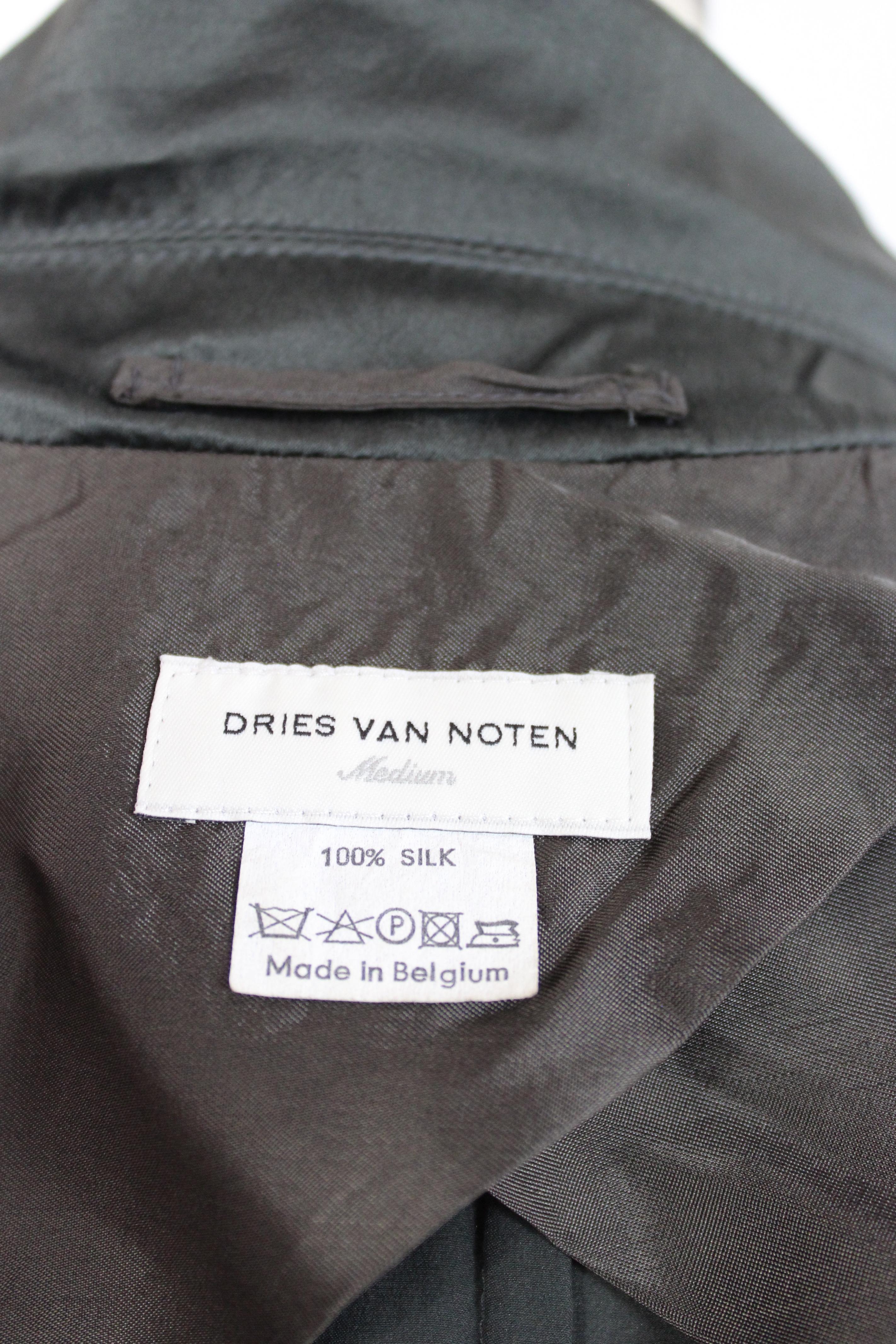 Women's Dries Van Noten Green Silk Double Breasted Long Trench Coat