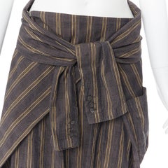 DRIES VAN NOTEN green striped cotton blend tie sleeve waist casual skirt FR36
