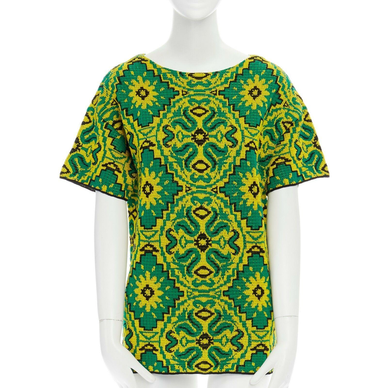DRIES VAN NOTEN green yellow ethnic oriental floral jacquard knit boxy top XS
DRIES VAN NOTEN
COTTON, POLYESTER . 
GREEN, YELLOW, BLACK . 
JACQUARD TEXTURED KNIT. 
BOHO ETHNIC FLORAL PATTTERN . 
BOXY FIT . 
DROPPED SHOULDER . 
SHORT SLEEVES . 
WIDE