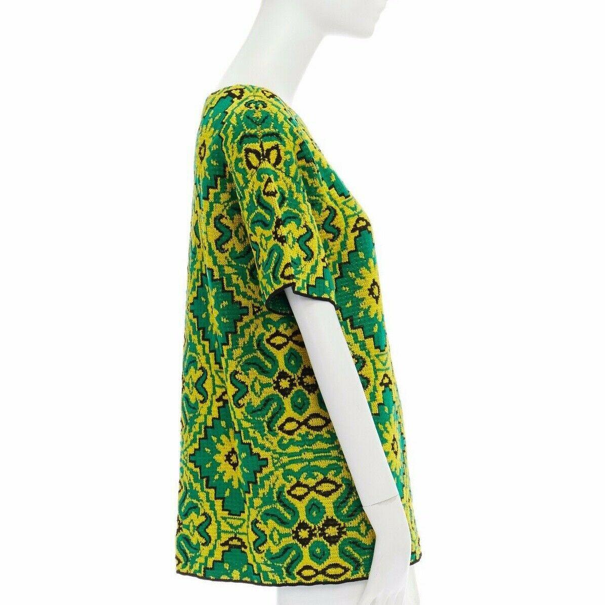 Green DRIES VAN NOTEN green yellow ethnic oriental floral jacquard knit boxy top XS