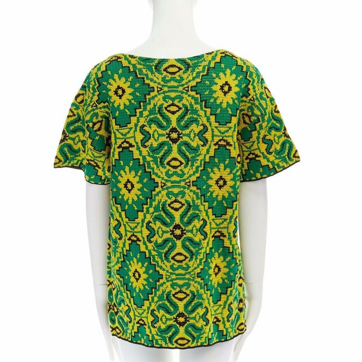 DRIES VAN NOTEN green yellow ethnic oriental floral jacquard knit boxy top XS In Excellent Condition In Hong Kong, NT