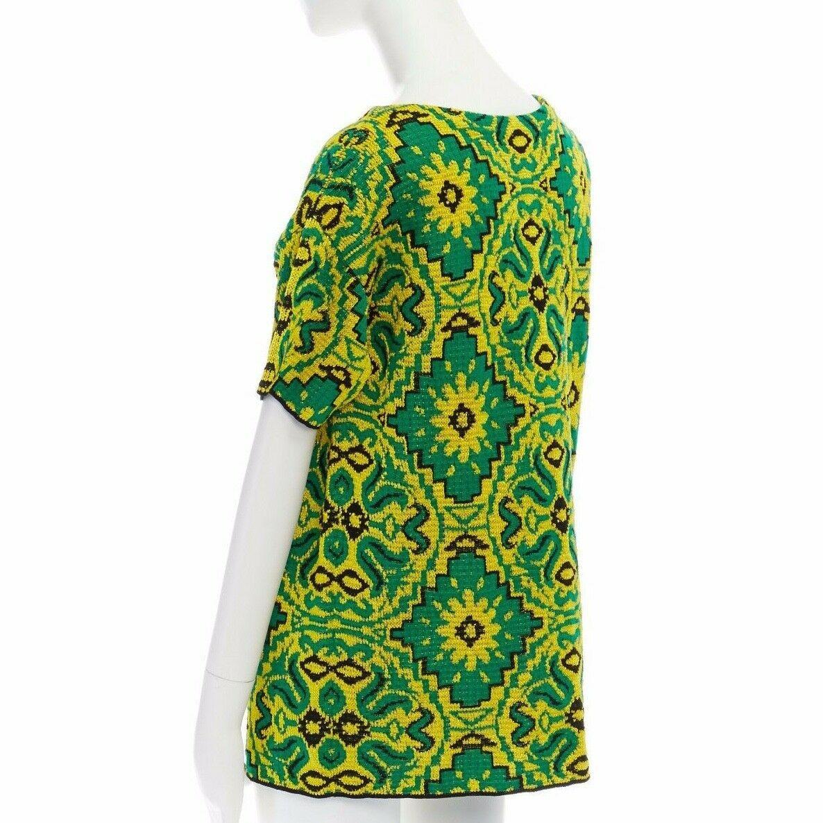 Women's DRIES VAN NOTEN green yellow ethnic oriental floral jacquard knit boxy top XS