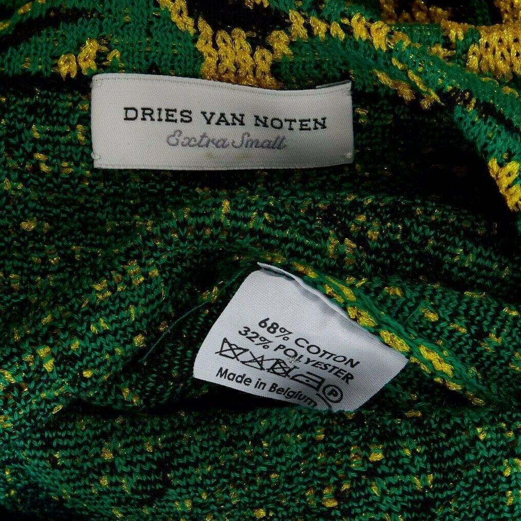 DRIES VAN NOTEN green yellow ethnic oriental floral jacquard knit boxy top XS 1