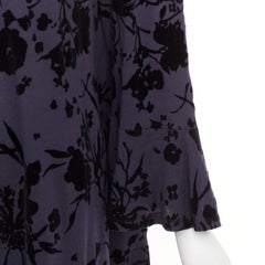 DRIES VAN NOTEN grey cotton black velvet damask floral flock print dress XS