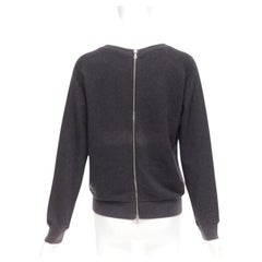 DRIES VAN NOTEN grey cotton blend silver zip back pullover sweater S