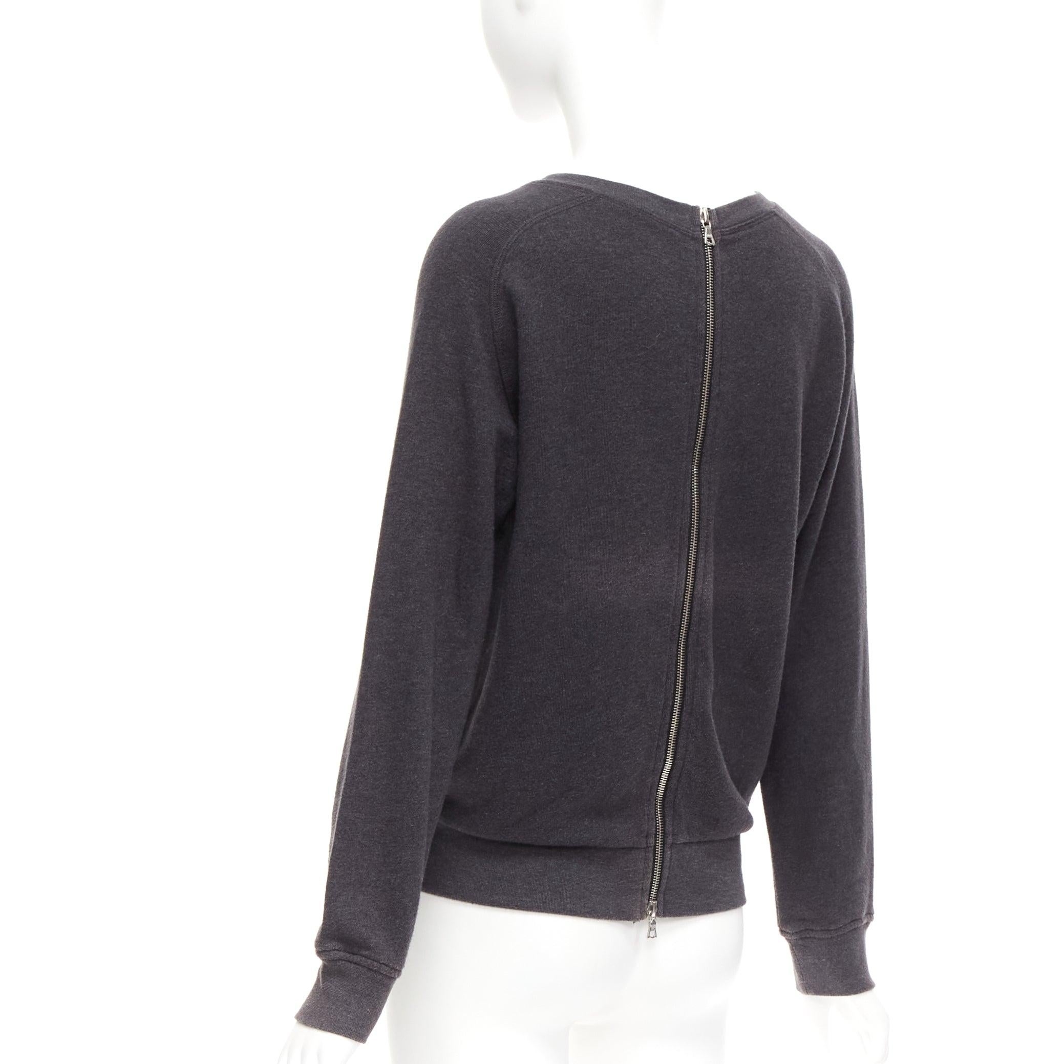 Women's DRIES VAN NOTEN grey cotton blend silver zip back pullover sweater S For Sale