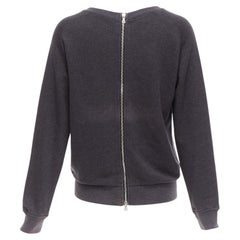 DRIES VAN NOTEN Grauer Pullover aus Baumwollmischung mit silbernem Reißverschluss hinten S