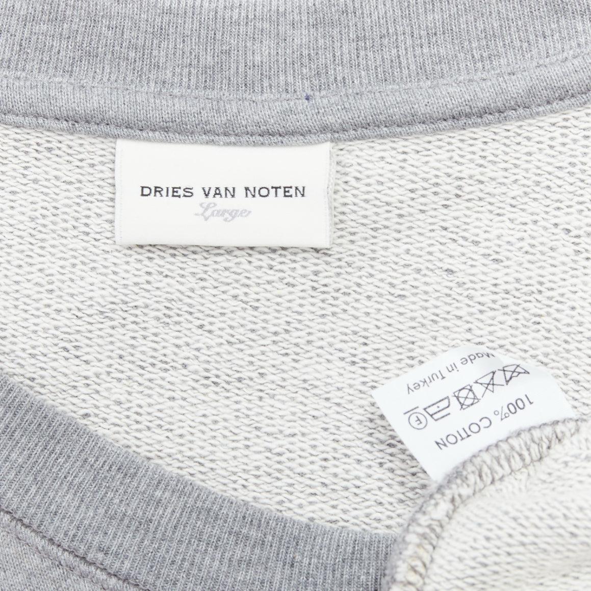 DRIES VAN NOTEN grey cotton red sequins lip crew pullover top L For Sale 3