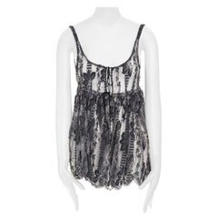 DRIES VAN NOTEN grey floral embellished mesh lace tie front tank top FR38 S