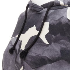 DRIES VAN NOTEN felpa con cappuccio in cotone grigio avorio con stampa astratta di rose e coulisse nera S