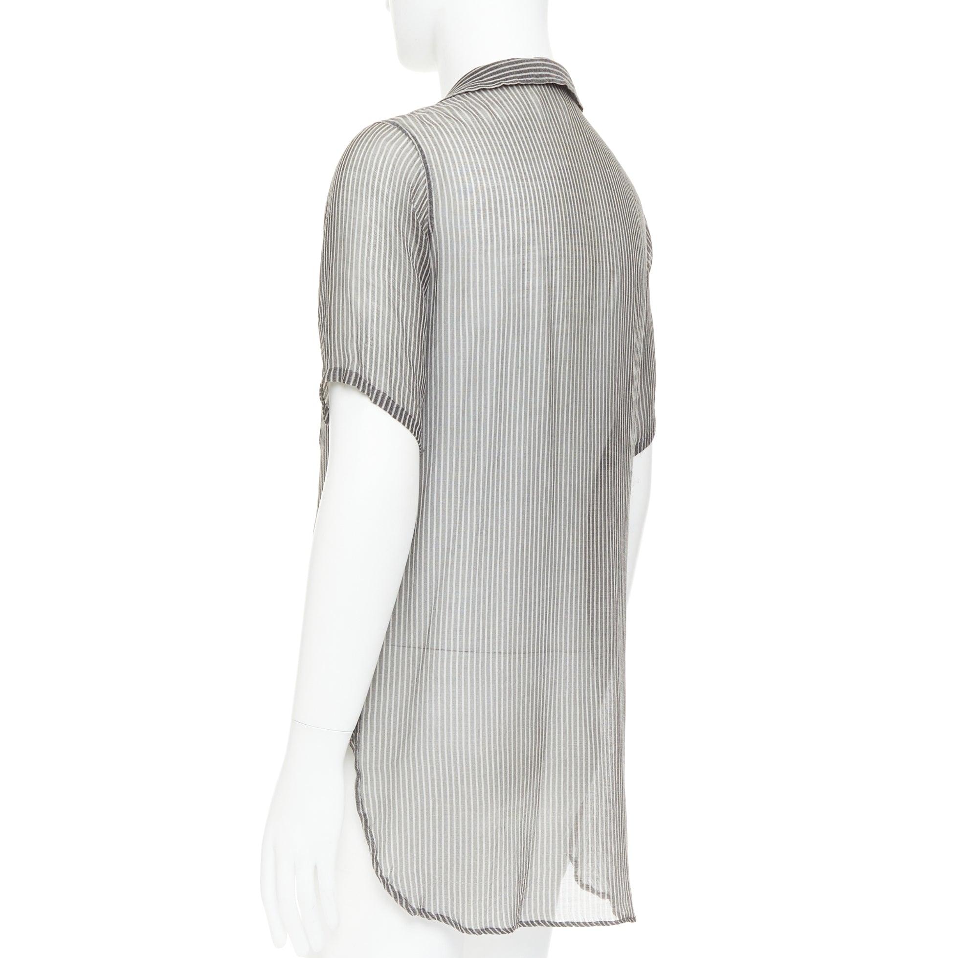 DRIES VAN NOTEN polo a righe trasparenti grigie e bianche con bottoni IT48 M. in vendita 1